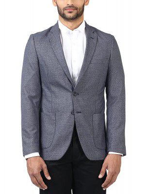 Colorplus Indo-Western Long Sleeve Checkered Cotton Blend Navy Blazers for Men