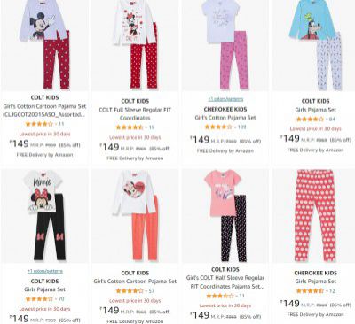 COLT KIDS Girls Pajama Set Starts ₹149 | Upto 85% Off