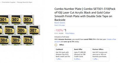 Combo Number Plate | Combo SET301-310(Pack of10)