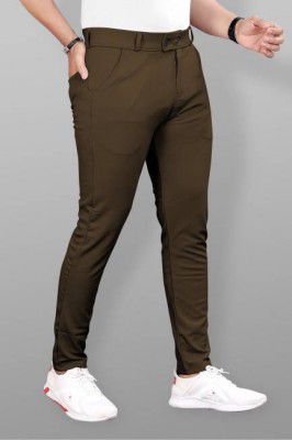 COMBRAIDED  Men Slim Fit Brown Lycra Blend Trousers