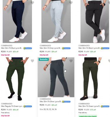 Flipkart : Upto 90% OFF On Combraided Mens Trousers
