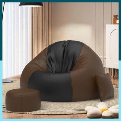 ComfyBean 4XL Bean Bag with Beans Filled XXXXL Bean Bag Chair - Bean Bag Sofa - with Free Cushion and Footrest - Official : ColorFlex Lounge Combo (Matching Color : Regular, Black Brown)