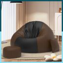 ComfyBean 4XL Bean Bag with Beans Filled XXXXL Bean Bag Chair - Bean Bag Sofa - with Free Cushion and Footrest - Official : ColorFlex Lounge Combo (Matching Color : Regular, Black Brown)...