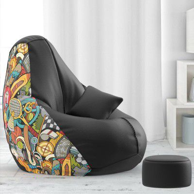 ComfyBean Bag with Beans Filled 4XL Bean Bag with Free Cushion and Footrest - Official : CustomCoziness Combo (Matching Color : Printed, Sports - H - Black Green), Faux Leather