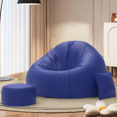 ComfyBean Bag with Beans Filled XXXL Bean Bag Sofa with Free Cushion and Footrest - Official : BeanSerenity Combo (Matching Color : Regular, Blue)