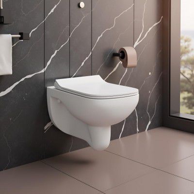 Commode for Toilet/Ceramic Western Toilet/Round Wall Hung Commode with Soft Closing Toilet Seat - P Trap Outlet