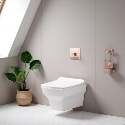 Commode for Toilet/Ceramic Western Toilet/Square Wall Hung Commode with Soft Closing Toilet Seat - P Trap Outlet