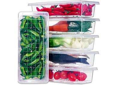 ComSaf Fridge Storage Boxes, Fridge Organizer with Removable Drain Plate Tray Keeps Fruits, Vegetables, Meat, Fish Fresh Longer (1500ml, Set Of 3)