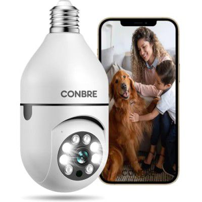 Conbre LightXR 2MP Full HD Indoor Wireless WiFi CCTV Security Camera | Support Upto 128GB SD Card | Includes E27 Holder