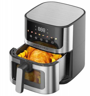 Concord Air Fryer 5 Liter | 1400 Watts | Digital Coloured Touch Screen (Black,Silver)