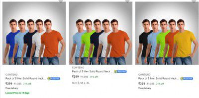 Conteno Mens T Shirts PAck Of 5 @ ₹399