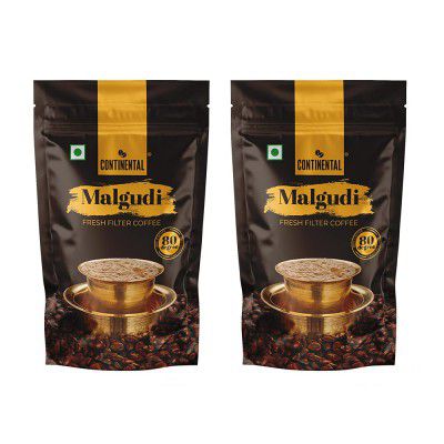 Continental Malgudi Filter Coffee Powder, 80% Coffee - 20% Chicory, 500g Pouch, Pack of 2