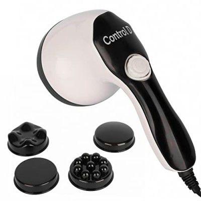 Control D Electric Handheld Full Body Massager with 4 Massage Heads & Variable Speed Settings for Pain Relief and Relaxation, Back, Leg & Foot, Black