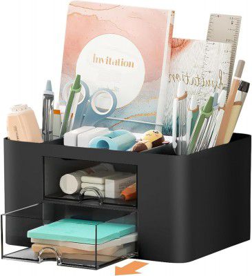 Coofandy Desk Organizer 5 Compartments with 2 Drawers (Black)