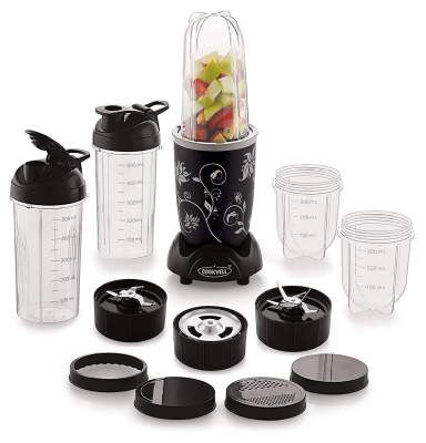Cookwell Bullet Mixer Grinder, 500W, Lifetime Pick & Drop Repair - 5 Jar 3 Blade, Black and Chrome