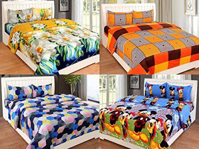 Cool Dealzz Cotton Double Bedsheets Along with 8 Pillow Covers - Combo Pack of 4