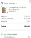 ZANDU Copper Bottle - 950ml...