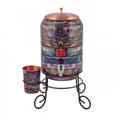 Copper Dispenser Meena Print 5 litres with Stand and Glass New (6)
