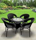Corazzin Garden Patio Seating Chair and Table Set Outdoor Balcony Garden Coffee Table Set Furniture with 1 Table and 4 Chairs Set (Black)...