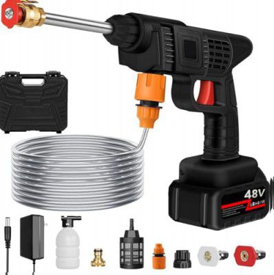 Cordless Car Washer High-Pressure Gun - Car Washing 48V Rechargeable Electric Pressure Washer Gun (Dark Black)