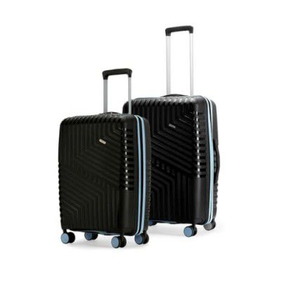 Core Set of 2 Trolley Bags Cabin + Medium Polypropylene Hard Suitcase, 8 Spinner Wheels, Recessed Number Lock, Lightweight Luggage for Men & Women Midnight Black/Arctic Blue