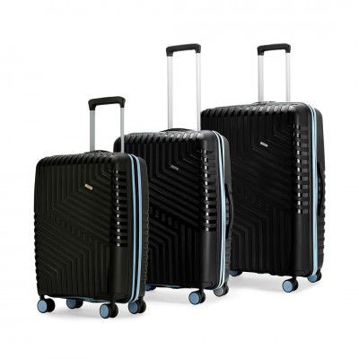 Core Set of 3 Trolley Bags Cabin + Medium + Large Polypropylene Hard Suitcase, 8 Spinner Wheels, Recessed Number Lock, Luggage for Men & Women Midnight Black/Arctic Blue