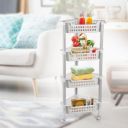 Corner Trolley 4 Layers | Kitchen Organizer | Vegetable Stand for Kitchen | Kitchen Shelf Organizer | Vegetable Basket for Onion,Potato |Vegetable Trolley with Wheels | 39.5 X 28 X 89 cm | Beige...