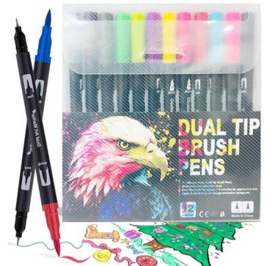 Corslet 12 Pcs Dual Tip Brush Pens Felt Tip Pen Set 12 Colors