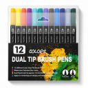 Corslet 12 Pcs Dual Tip Brush Pens Vibrant Colours ...