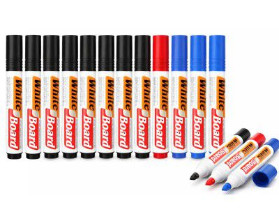 Corslet 12 Pcs White Board Marker Pen Whiteboard Marker (8 Black, 3 Blue & 1 Red)