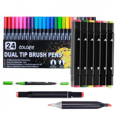 Corslet 36 Art Markers for Kids & Artists: Colors, 12 Alcohol, 24 Dual Tip Brush Pens - Drawing, Sketching, Calligraphy