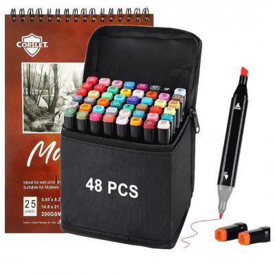 Corslet 48 Pc Dual Tip Alcohol Markers Set | Broad & Fine Tip Marker
