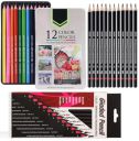 Corslet Set of 24 Non-Toxic Art Pencils for Drawing and Shading, Includes 12 Pcs Oil Colour Pencils and 12 Pcs Graphite Sketch Pencils...