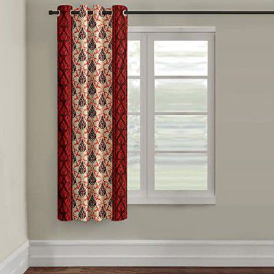 Cortina 1 Piece Damask Design Panel Eyelet Polyester Window - 5 Feet, Maroon