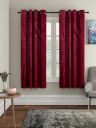 Cortina 2 Piece Leaf Design Panel Eyelet Polyester Window Curtains - 5 Feet, Maroon...