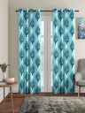 Cortina 2 Piece Leaf Design Panel Eyelet Polyester Door Curtains - 7 Feet, Blue...