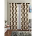 Cortina 2 Piece Leaf Design Panel Eyelet Polyester Door Curtain - 7-Feet, Brown...