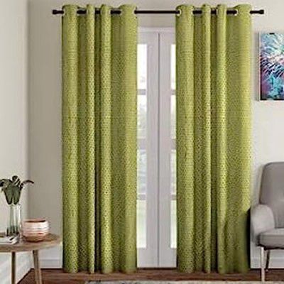 Cortina 2 Piece Polka Design Panel Eyelet Polyester Door Curtains - 7 Feet, Peach Green
