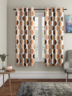 Cortina 2 Piece Polka Design Panel Eyelet Polyester Window Curtains - 5 Feet, Orange