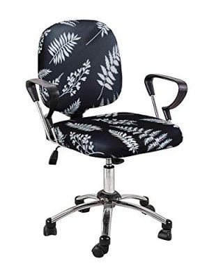 Cortina Computer Desk Seat Covers | Leaf Print – Black 3 | Chair Cover Set Of 1