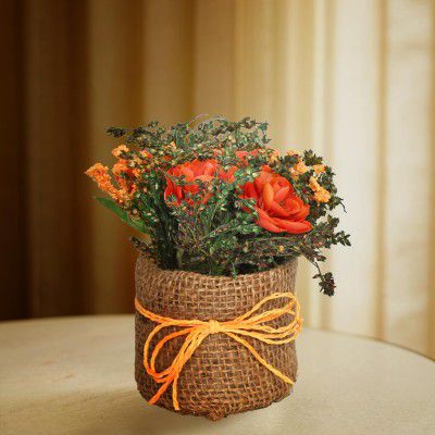Cortina Cylindrical Tea Red Rose Planter for Home Decor & Dining Table 