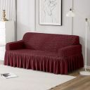 Cortina Elastic Stretchable Universal Sofa Cover with Skirt, Two Seater (140-180 Centimeters), Maroon...
