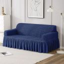 Cortina Elastic Stretchable Universal Sofa Cover with Skirt, Three Seater (180-260 Centimeters), Navy Blue...