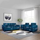 Cortina Floral Printed Sofa Cover Big Elasticity Cover Stretch Universal Sofa Slipcover 5 Seater (3 Seater Size 185-230cm and 1 Seater Size 90-145cm) -Teal Blue,Polyester...