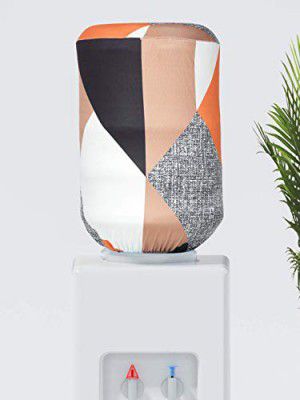 Cortina Geometry Print Dispenser Cover|Water Can Protectors|Elastic Closure | Polyester Material | Digitally Printed | Heat Resistant | Water-Proof | 45cm x 42cm x 43cm | 20 Liters | Orange