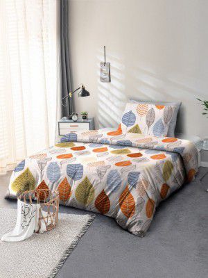 Cortina Glazed Cream Floral Microfiber 110 TC Single Coarse Bedsheet with a Pillow Cover-90 x 60 inches