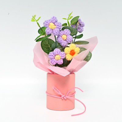 Cortina Handmade Crochet Artificial Flowers with Light | Aesthetic Room Decor, Living & Bedroom Decor | Artificial Flower Wall Decor | Great for Gifting - Pink and Purple - 8.12x6.35x19.8 CM