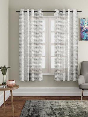 Cortina Polyster Linen Solid Sheer Curtain Set with Eyelet Rings Non Blackout Window Curtain - Set of 2 - White