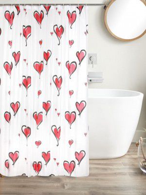 CortinaWhite & Red Printed Polyester Single Shower Curtain