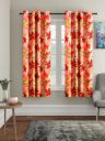 Cortina Red & Peach Set of 2 Floral Printed Window Curtains...